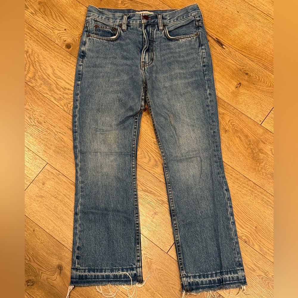 Women’s Free People Straight Leg Blue Jeans with Raw Hem